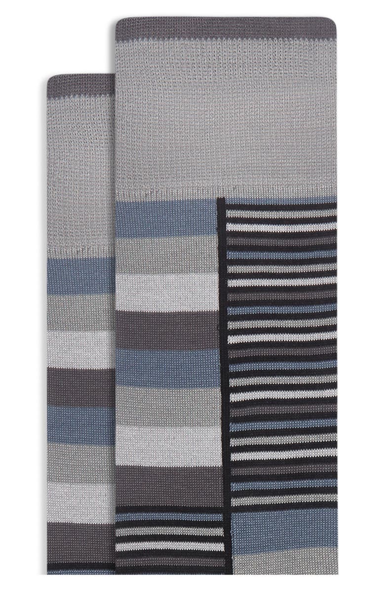 Bugatchi Striped Mercerized Cotton Blend Dress Socks, Alternate, color, Black