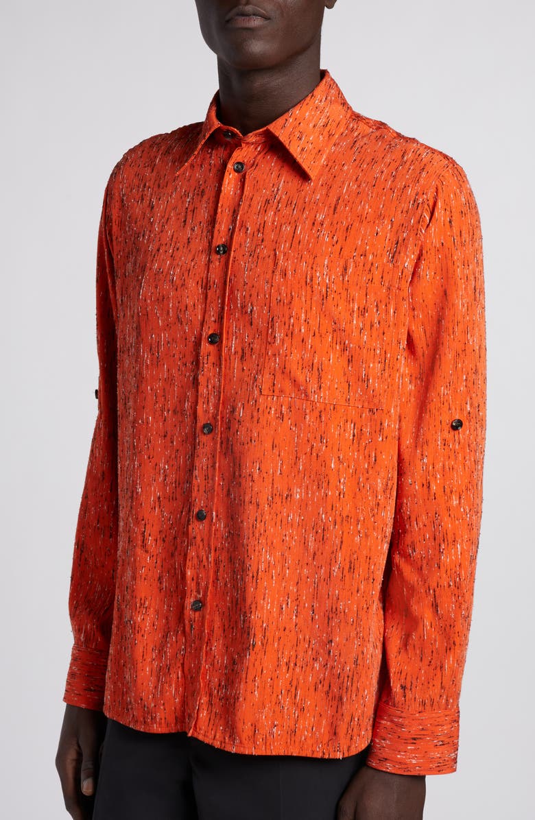 Bottega Veneta Texture Stripe Button-Up Shirt, Alternate, color, Tulip/ Black/ White