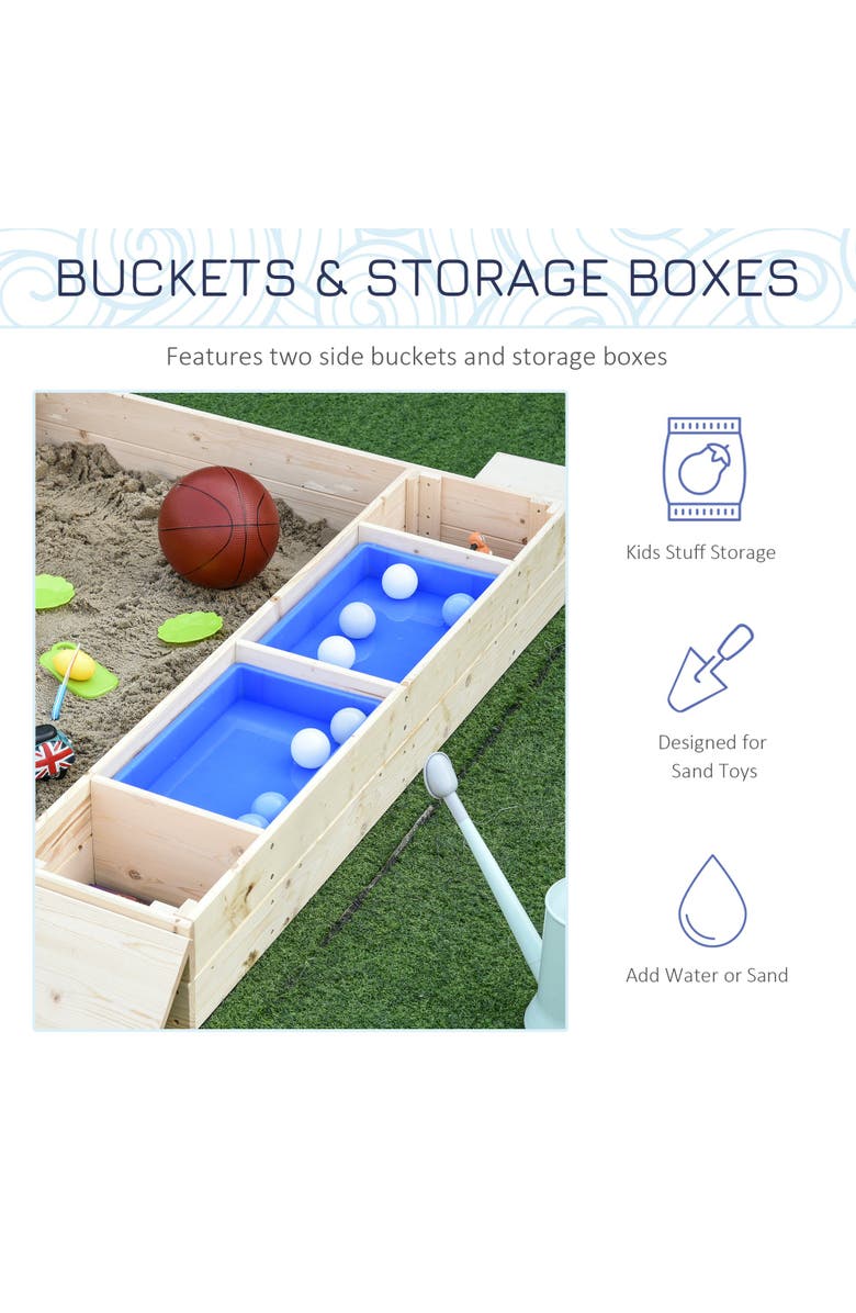 Outsunny Kids Wooden Sandbox with Foldable Bench & Plastic Boxes, Alternate, color, 