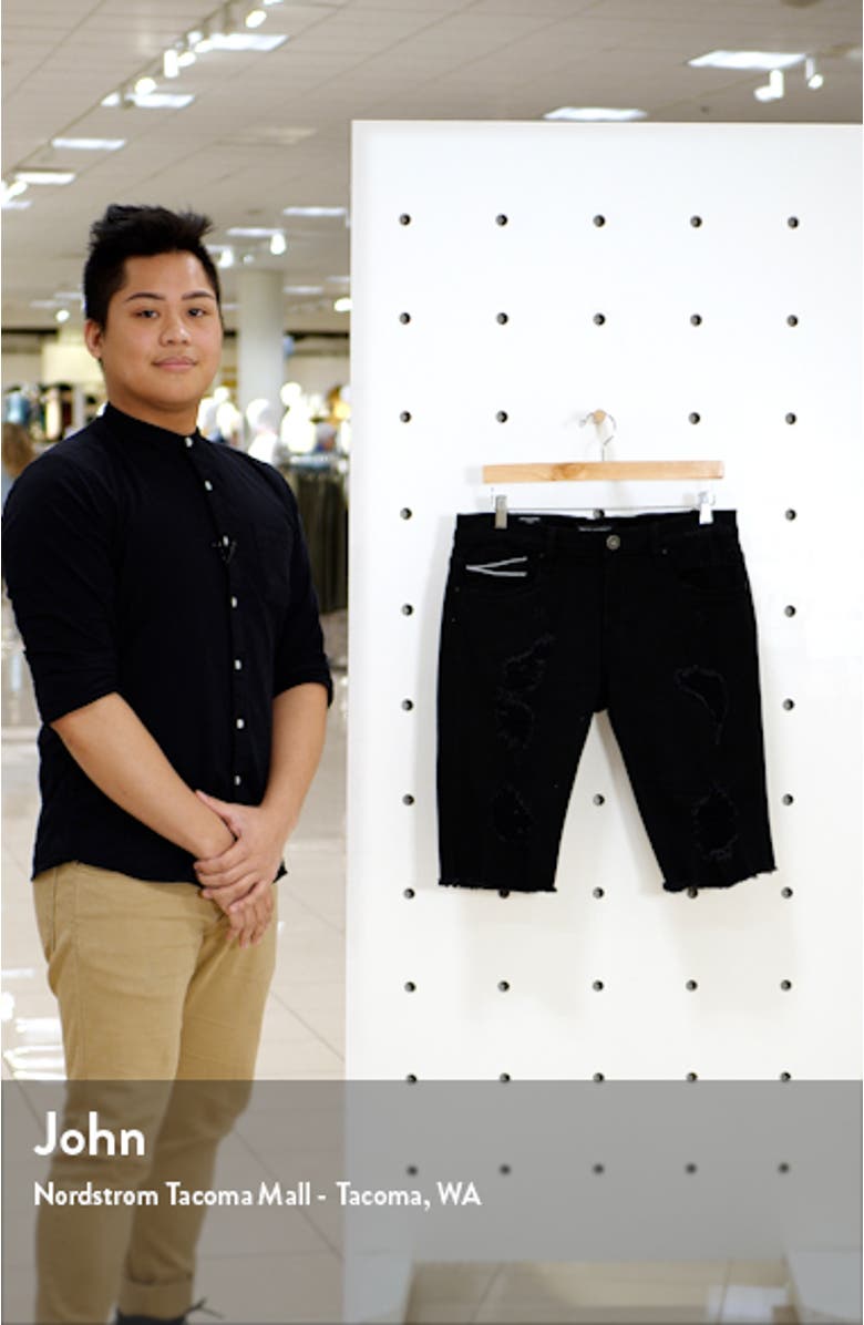 Rocker Slim Fit Ripped Cutoff Denim Shorts, sales video thumbnail