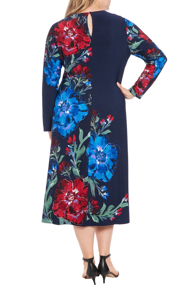 London Times Floral Long Sleeve Jersey Midi Sheath Dress, Alternate, color,