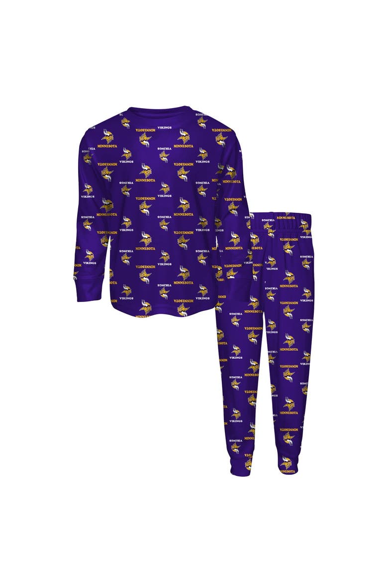 Youth Outerstuff Purple Minnesota Vikings All-Over-Print Long Sleeve T-Shirt and Pants Sleep Set, Main, color, Purple
