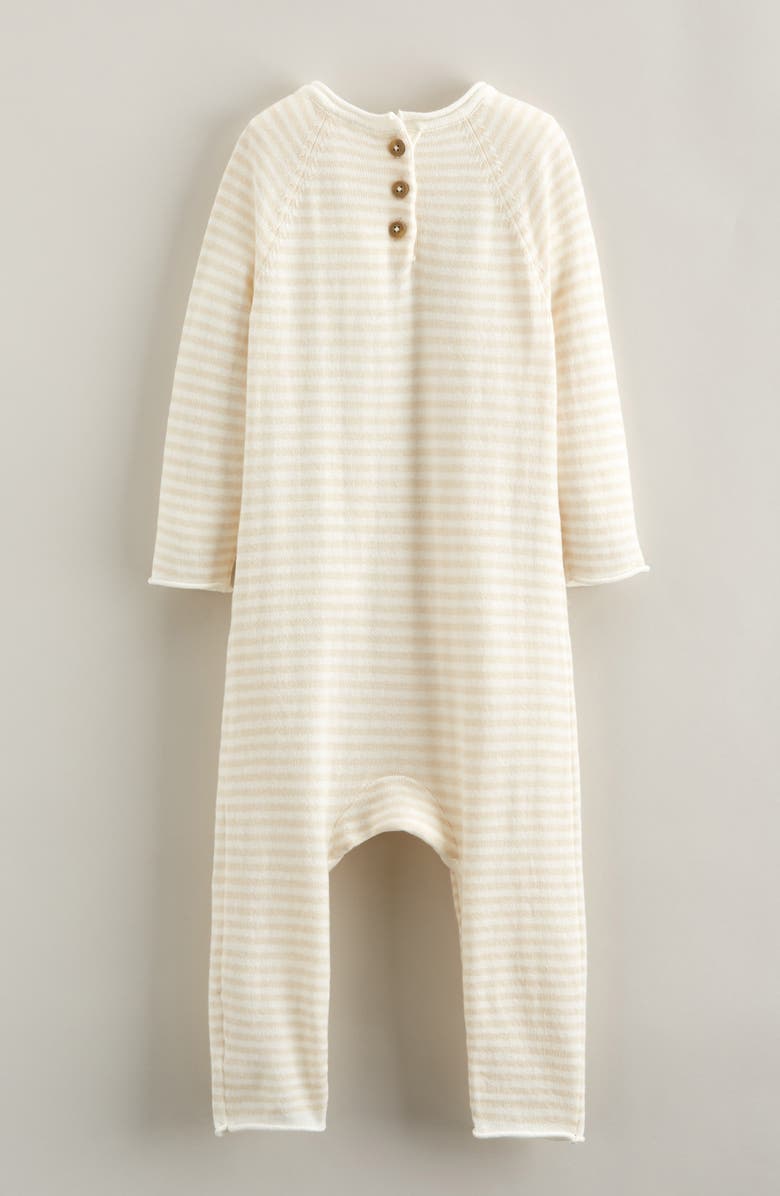 Nordstrom Stripe Embroidered Pocket Romper, Alternate, color, Hedgehog-Beige Heather Stripe