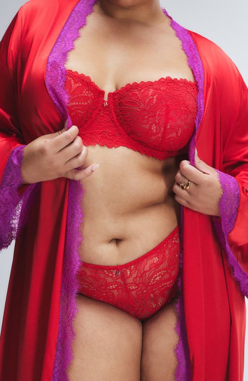 Savage X Fenty Fire Desire Lace Robe In Timeless Red