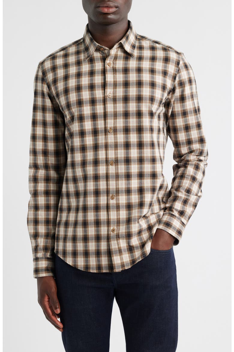 Roan Slim Fit Plaid Cotton Button-Up Shirt, Main, color, MEDIUM BEIGE