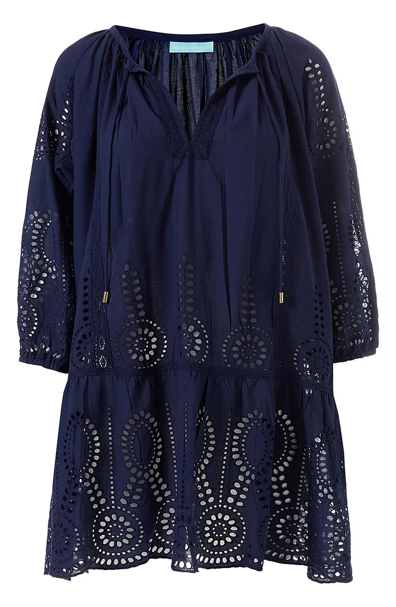 Melissa Odabash Ashley Core Broderie Anglaise Cover-Up Tunic, Alternate, color, Navy