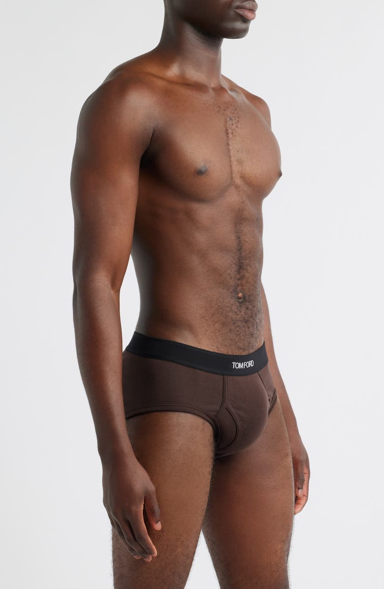 TOM FORD Cotton Stretch Jersey Briefs, Alternate, color, Chocolate