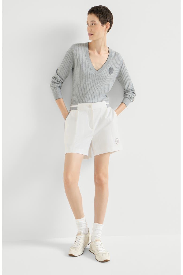 Stretch cotton lightweight French terry active shorts with logo, Alternate, color, White
