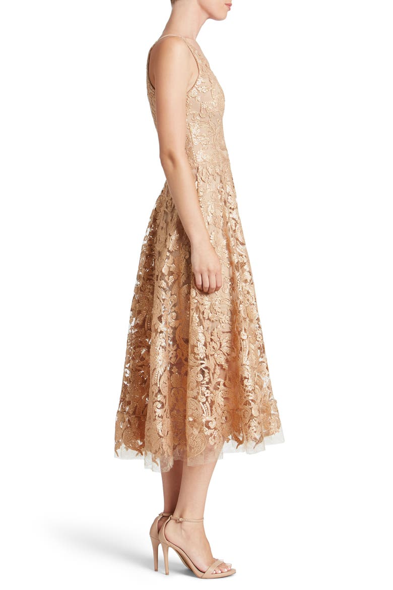 Blair Embellished Fit & Flare Cocktail Dress, Alternate, color, GOLD/ NUDE