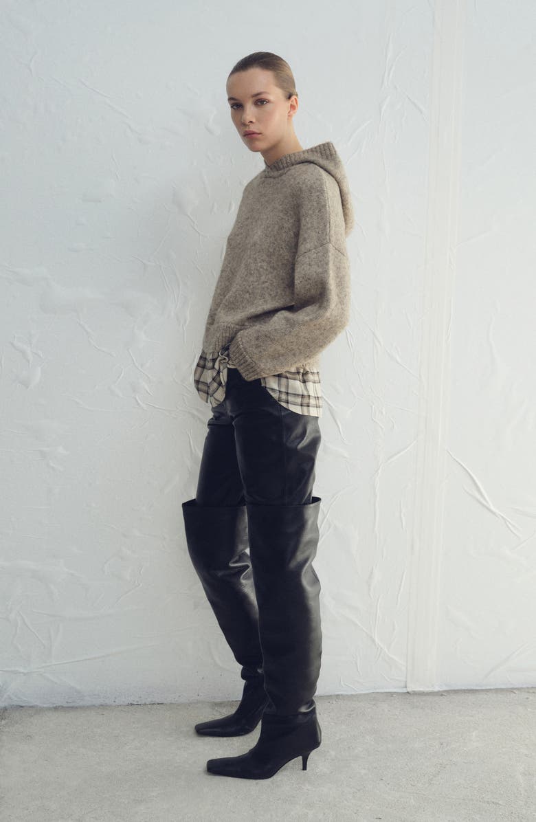 MANGO Teria Hooded Shirt Sweater, Alternate, color, Medium Brown