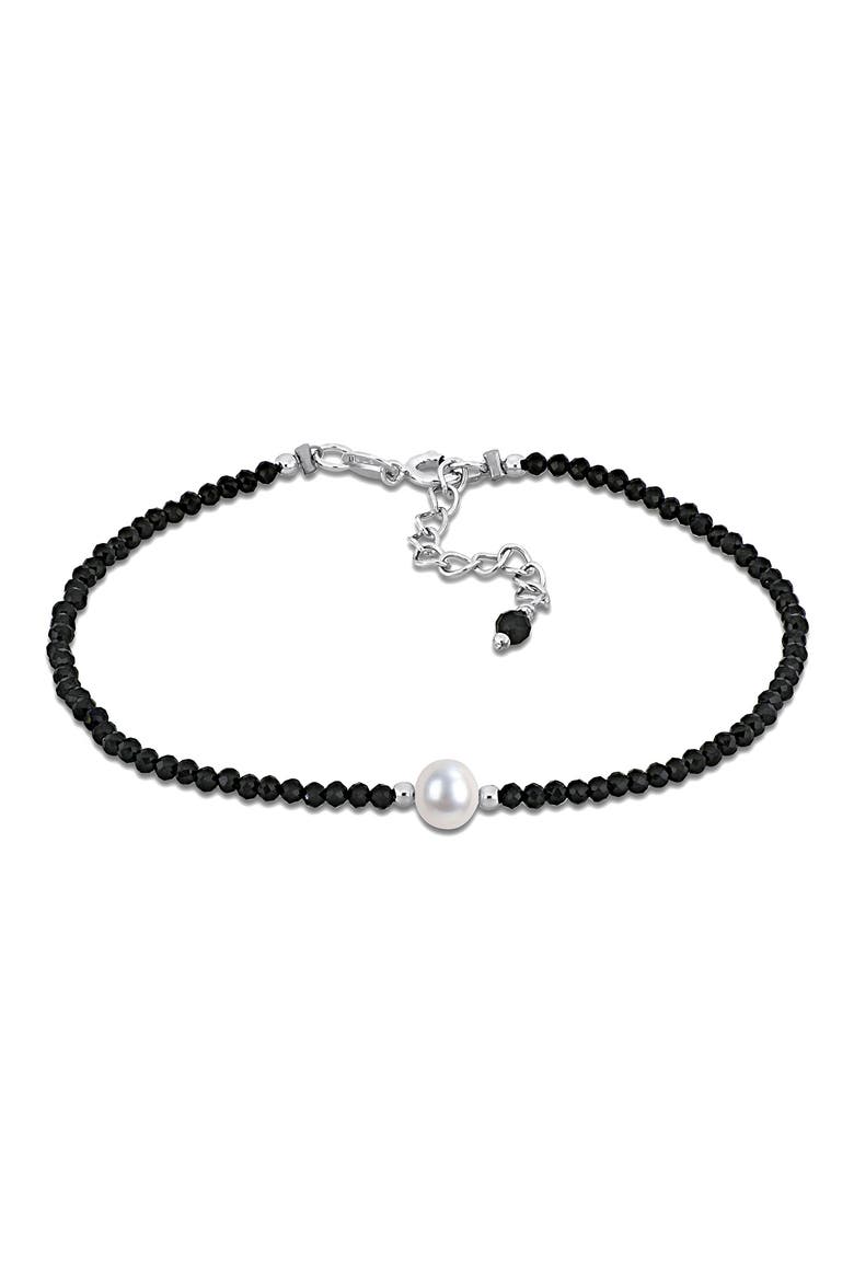Cultured Pearl & Black Spinel Bead Bracelet, Main, color, BLACK