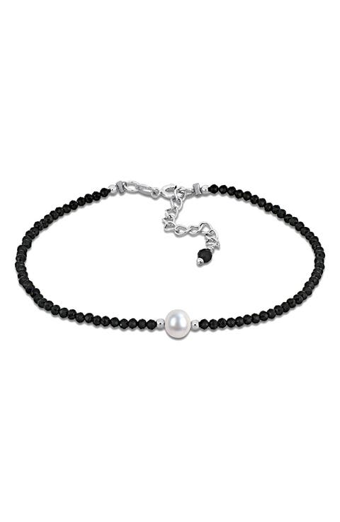 Cultured Pearl & Black Spinel Bead Bracelet
