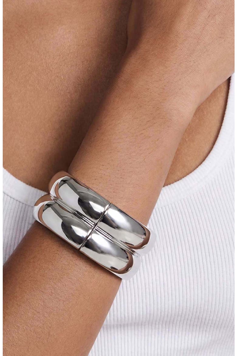 Set of 2 Stackable Hinged Bangle Bracelets, Alternate, color, SILVER