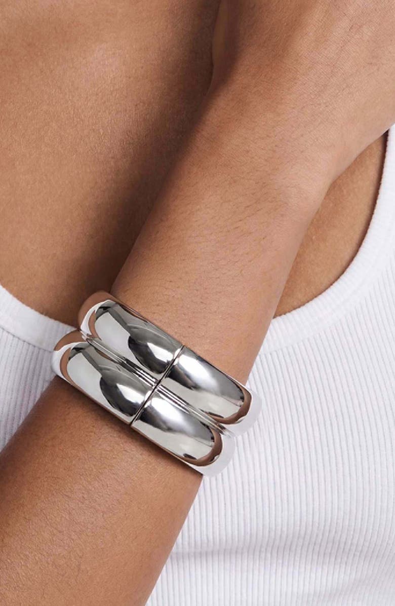 Ettika Set of 2 Stackable Hinged Bangle Bracelets, Alternate, color, Silver