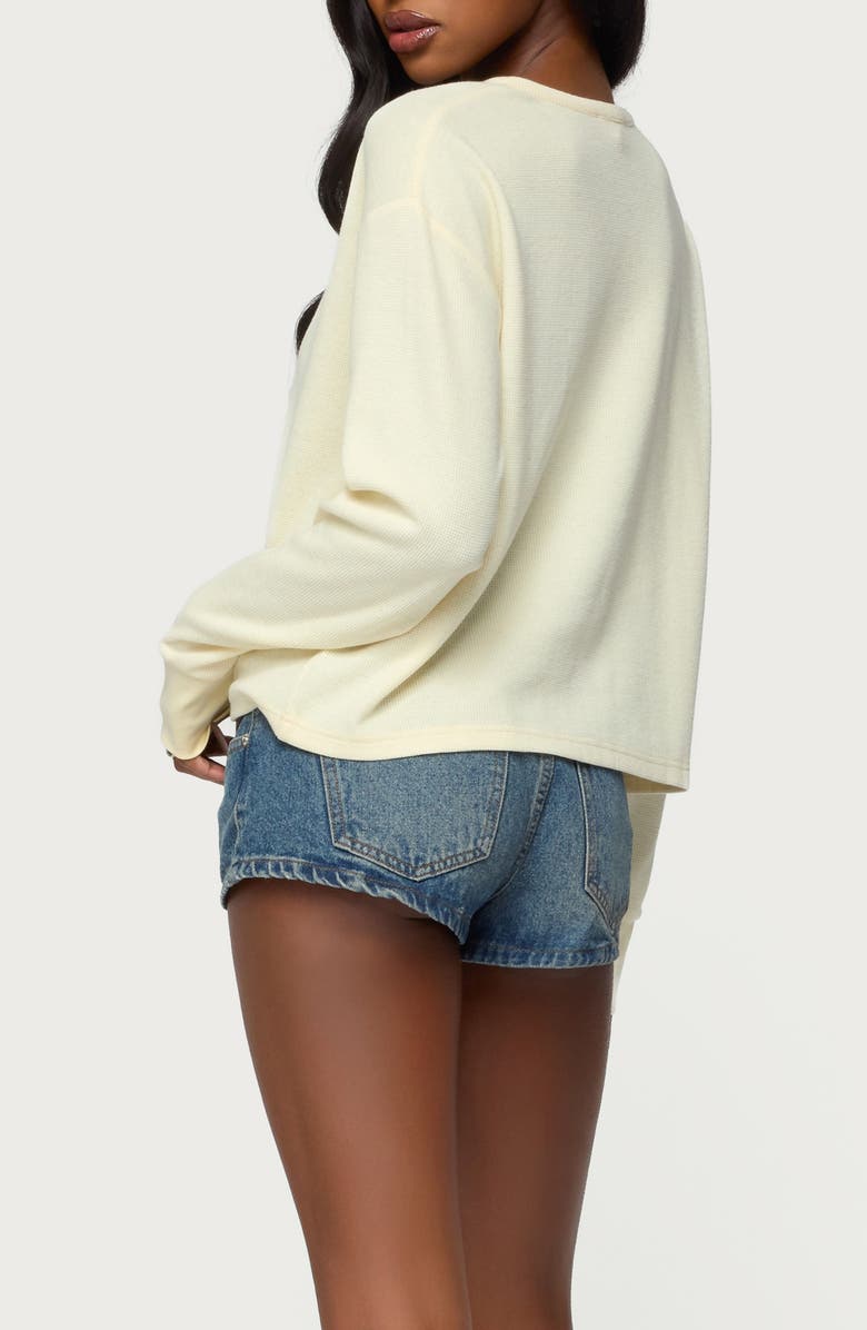 EDIKTED Deni Long Sleeve Waffle Stitch Henley, Alternate, color, Yellow