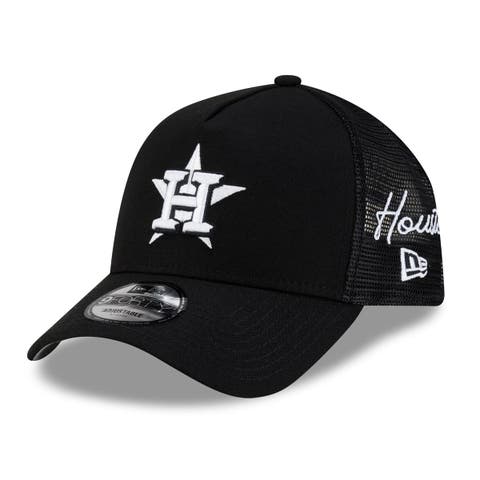 Men's New Era Black Houston Astros Side Script 9FORTY A-Frame Trucker Adjustable Hat