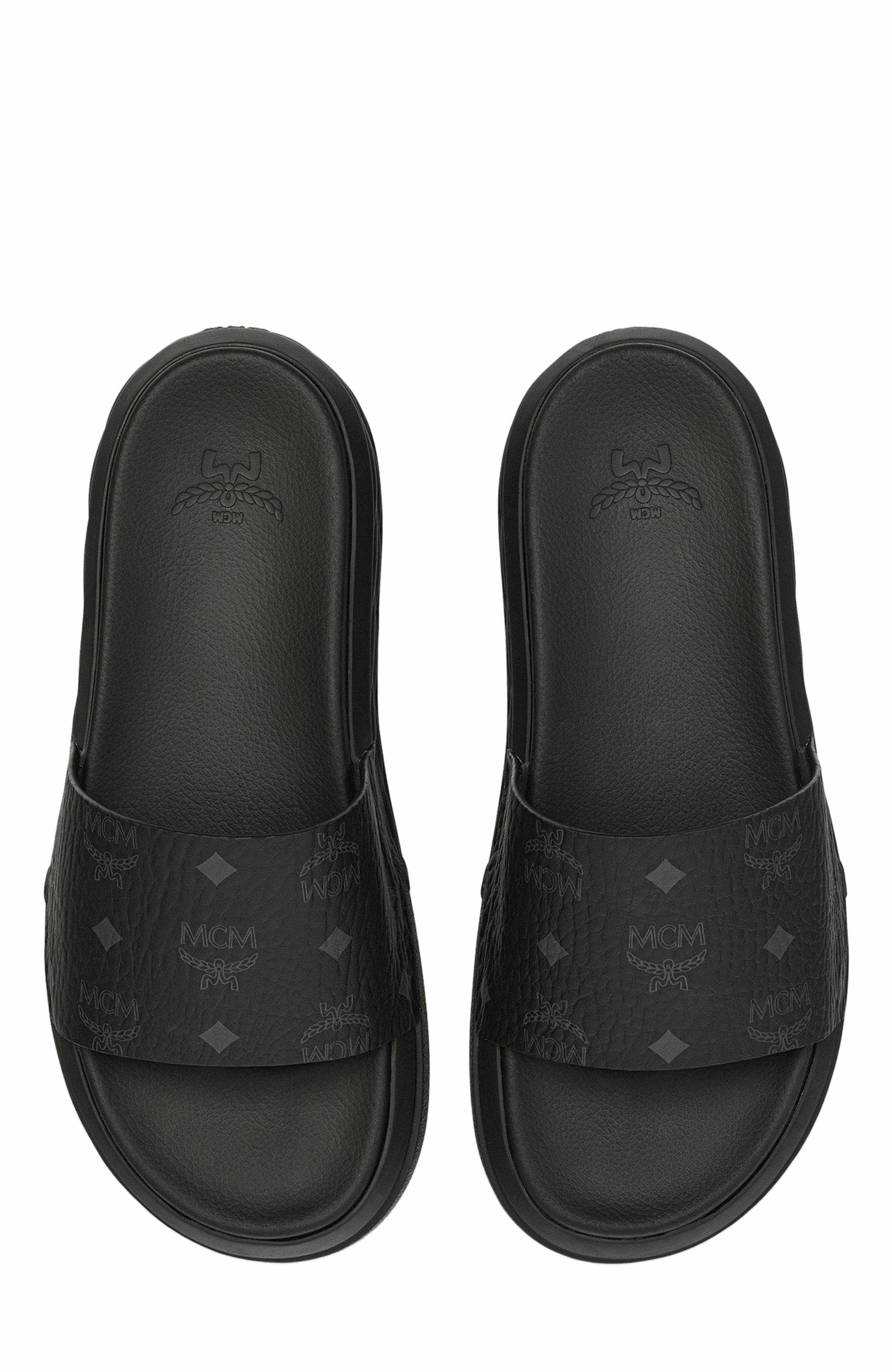 MCM Visetos Slide Sandals, Alternate, color, Black