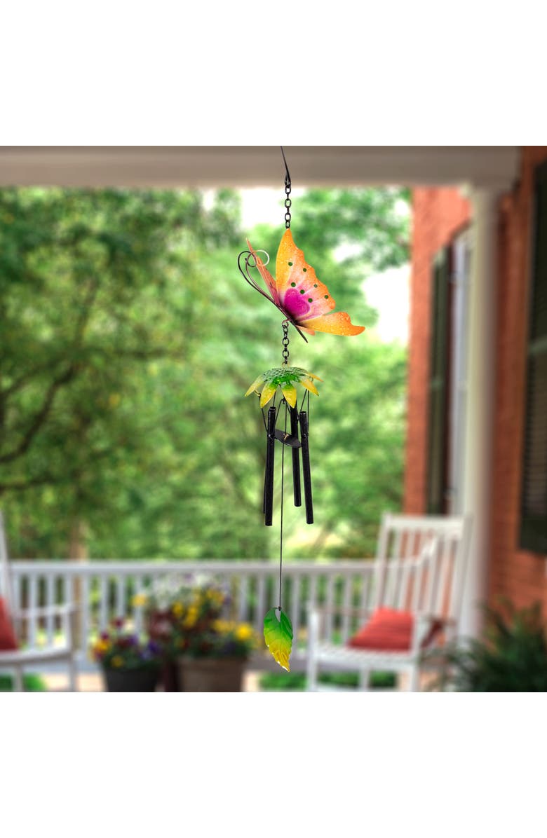 Northlight 19" Orange Metal Butterfly Outdoor Garden Windchime, Alternate, color, Orange
