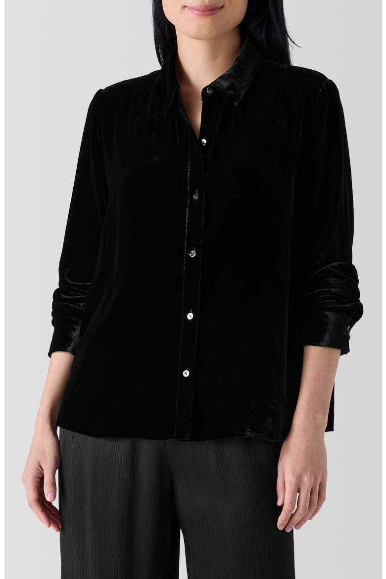 Classic Collar Easy Velvet Button-Up Shirt, Main, color, BLACK