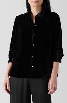 Eileen Fisher Classic Collar Easy Velvet Button-Up Shirt