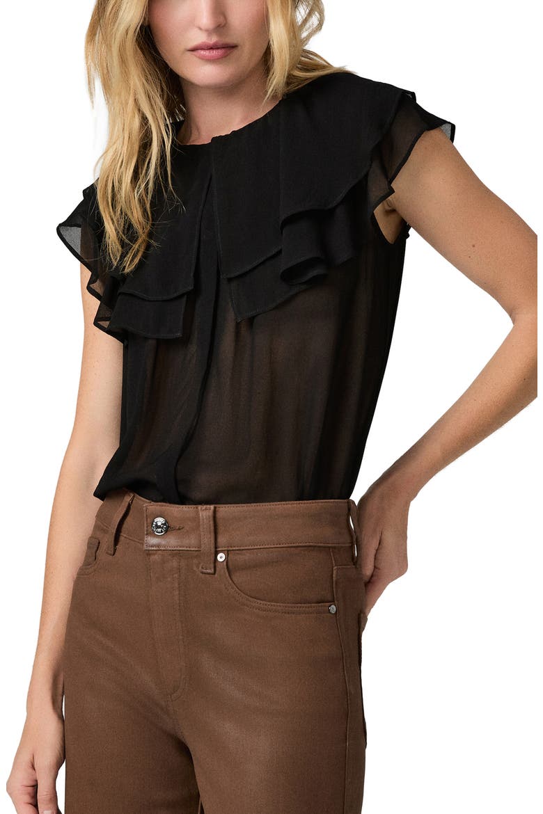 Lucia Double Ruffle Collar Top, Alternate, color, BLACK