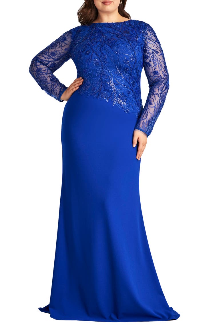 Sequin Floral Long Sleeve Gown, Alternate, color, MYSTIC BLUE