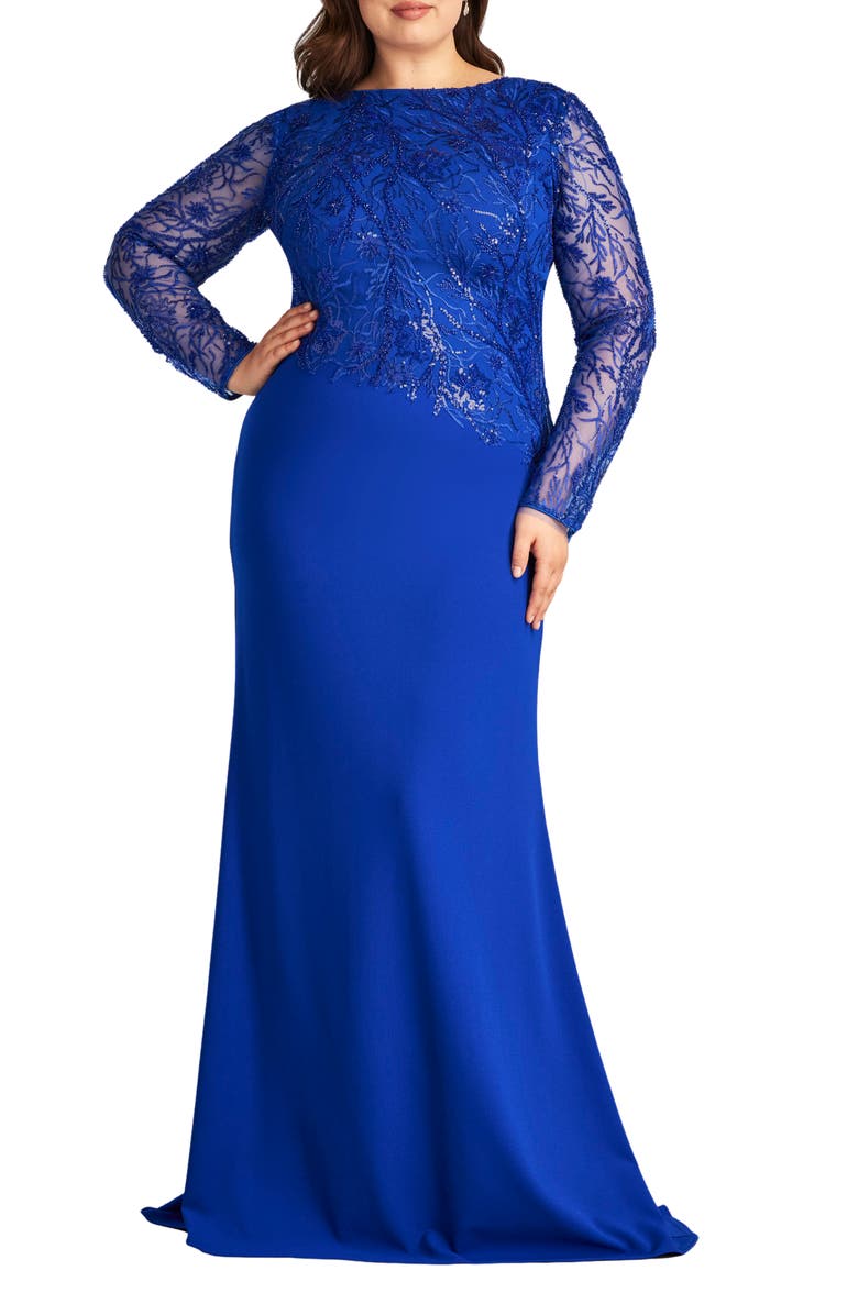 Tadashi Shoji Sequin Floral Long Sleeve Gown, Alternate, color, Mystic Blue