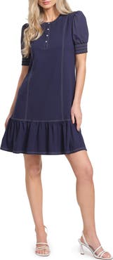 Isaac Mizrahi New York Top Stitch Detail Drop Waist Stretch Cotton Dress