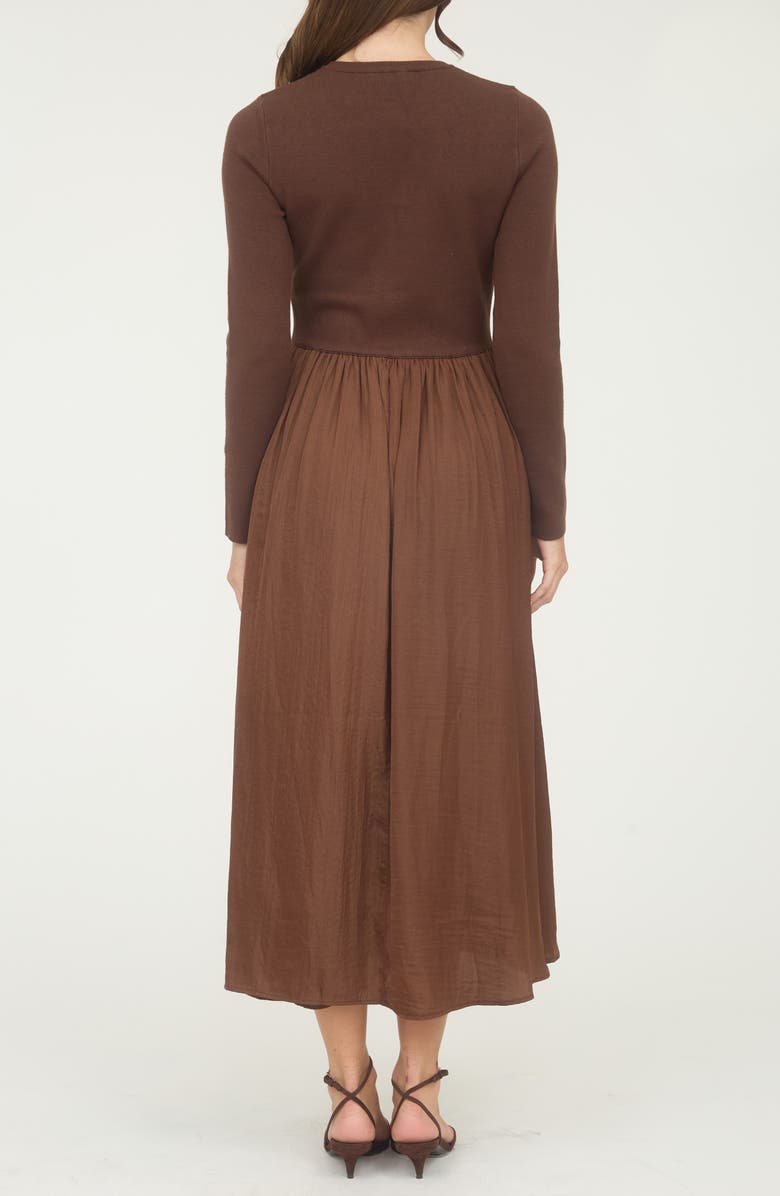 AUGUST SKY Mixed Media Long Sleeve Maxi Dress, Alternate, color, Brown