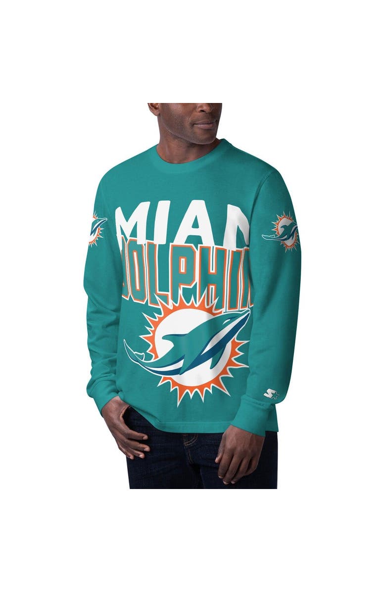 STARTER Men's Starter Aqua Miami Dolphins Clutch Hit Long Sleeve T-Shirt, Main, color, Aqua