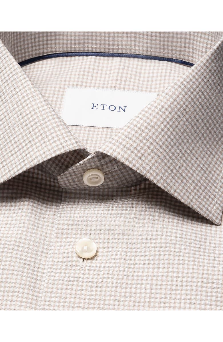 Eton Trim Fit Tan Mélange Microcheck Cotton Dress Shirt, Alternate, color, Light Beige