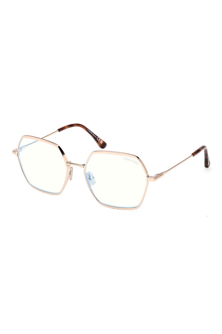 56mm Geometric Blue Light Blocking Optical Glasses, Alternate, color, ROSE GOLD/ BLUE BLOCK LENSES