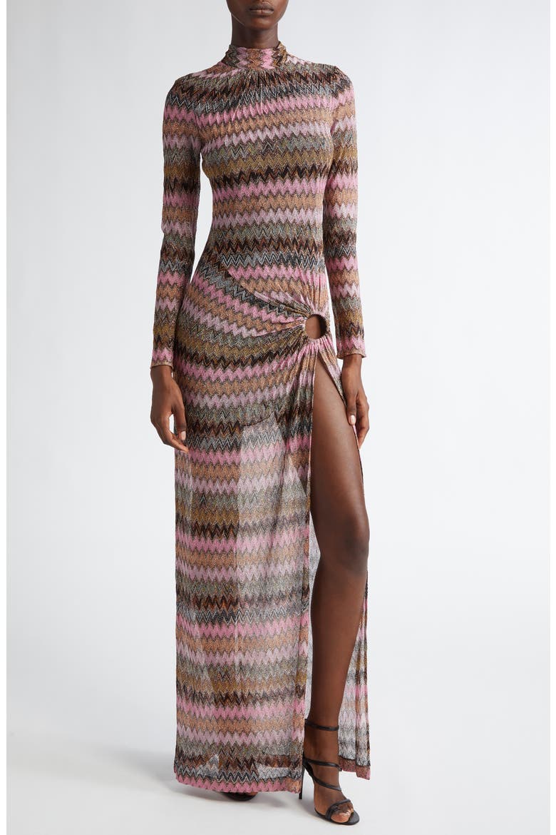 Chevron Stripe Long Sleeve Knit Dress, Main, color, MULTI SPACE DRK BASE