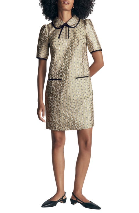 Bow Detail Jacquard Shift Dress