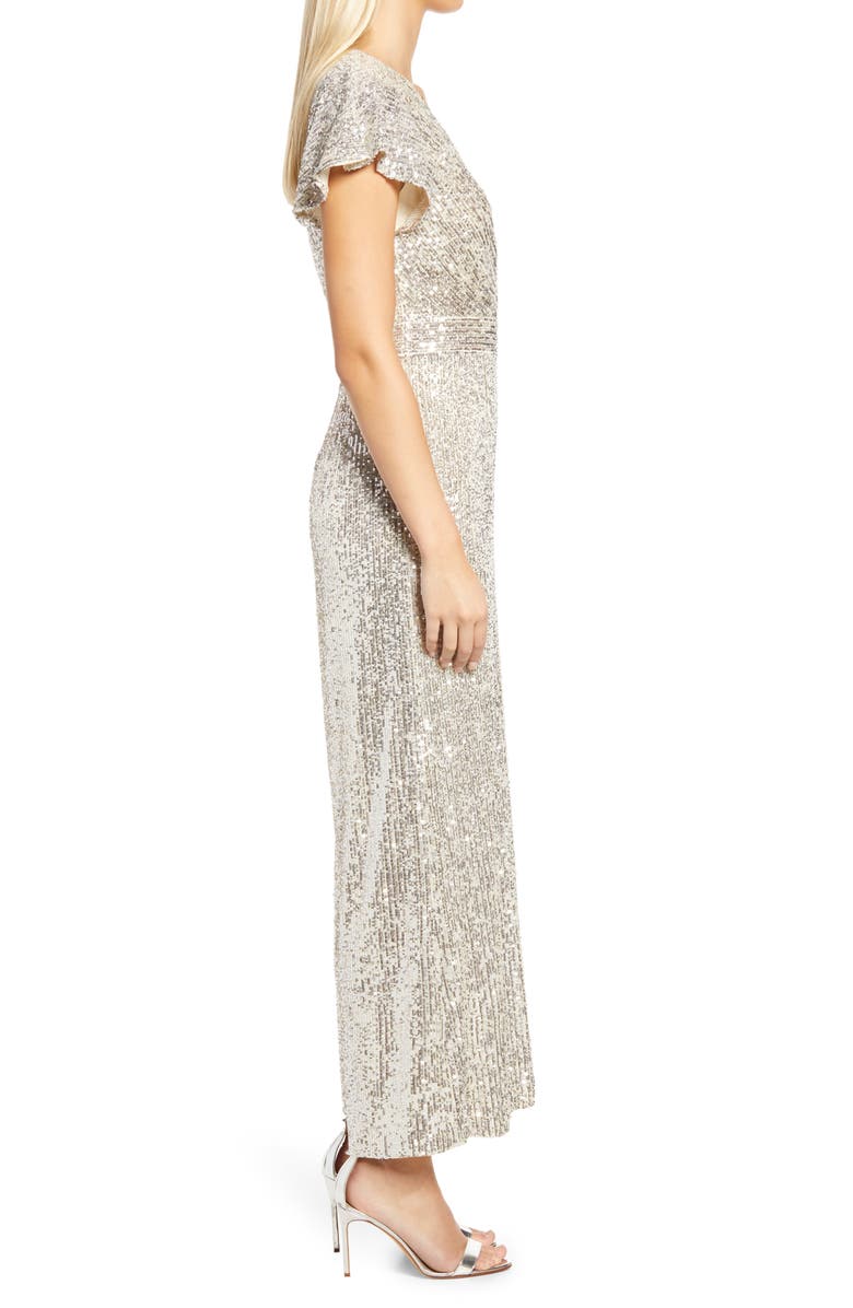 Eliza J Sequin Flutter Sleeve Jumpsuit, Alternate, color,