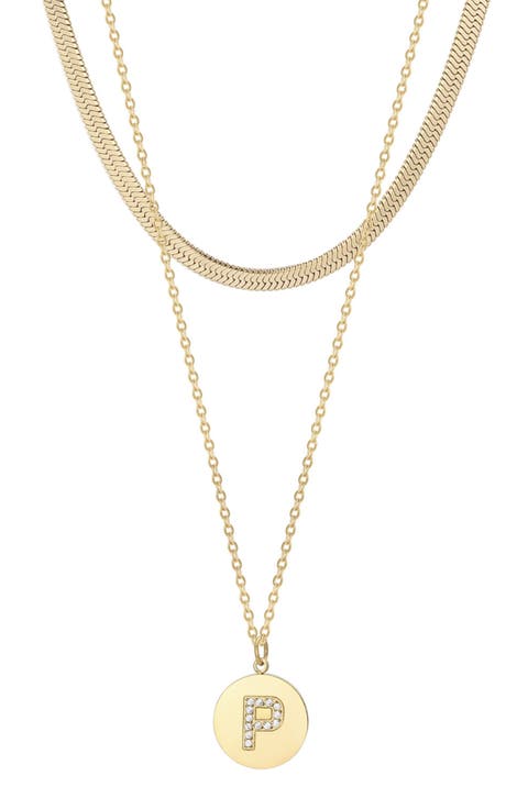 Set of 2 Initial Pendant & Herringbone Necklaces