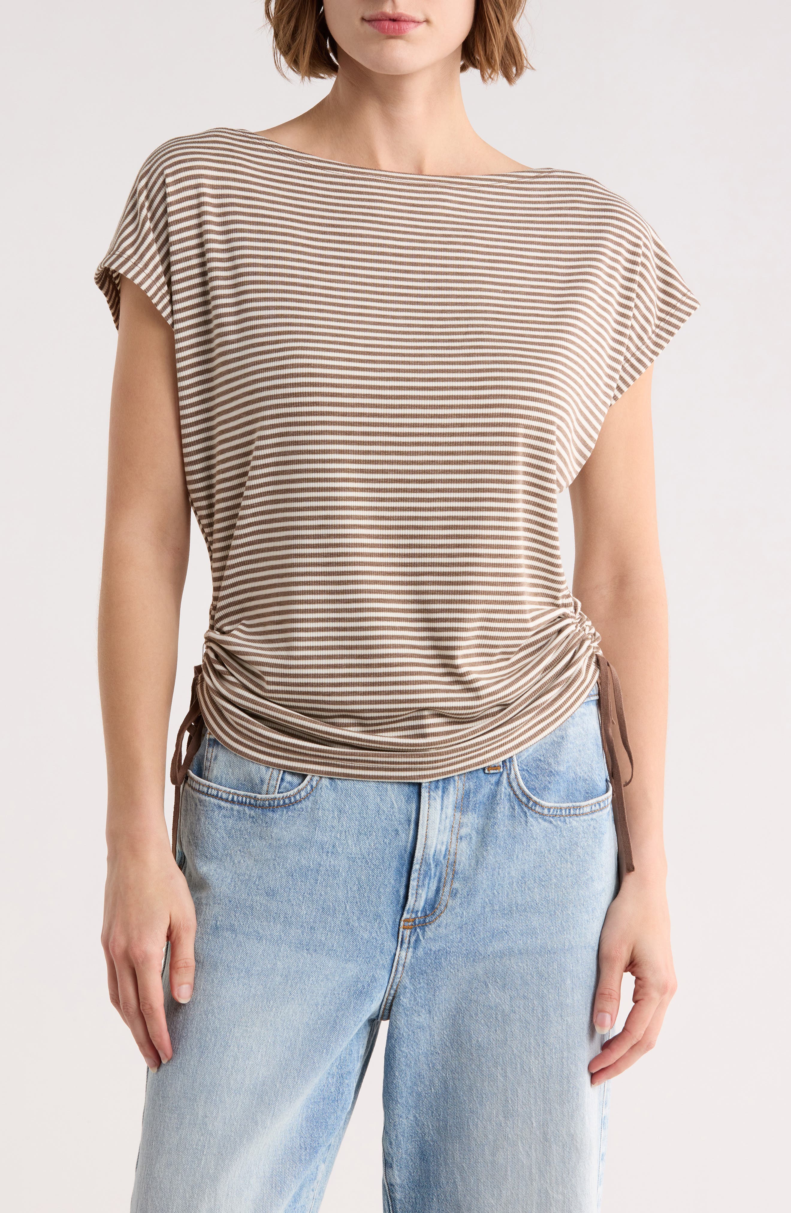 MAX STUDIO Stripe Rib Ruched T-Shirt