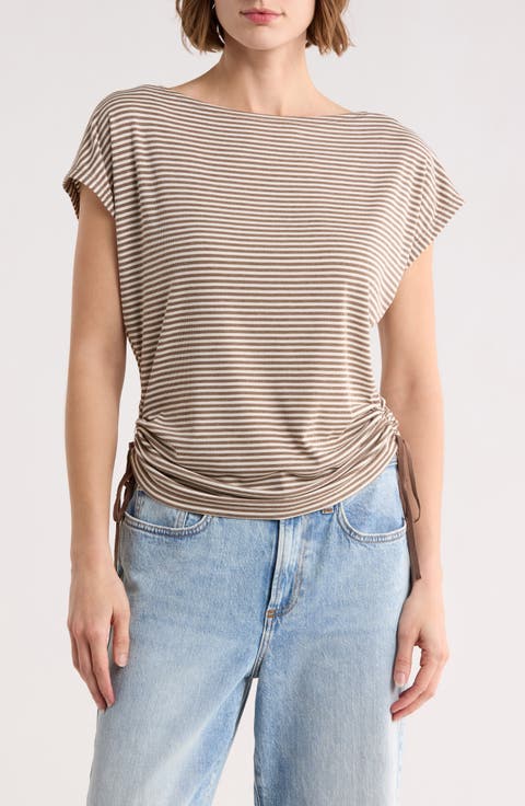 Stripe Rib Ruched T-Shirt