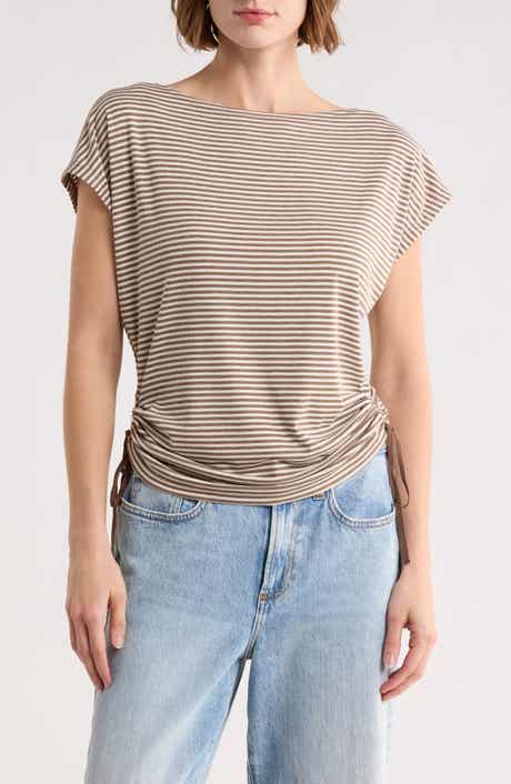 MAX STUDIO Stripe Rib Ruched T-Shirt