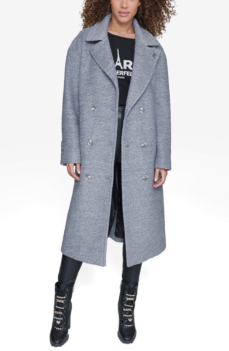 KARL LAGERFELD PARIS Textured Double Breasted Coat, Alternate, color, Grey