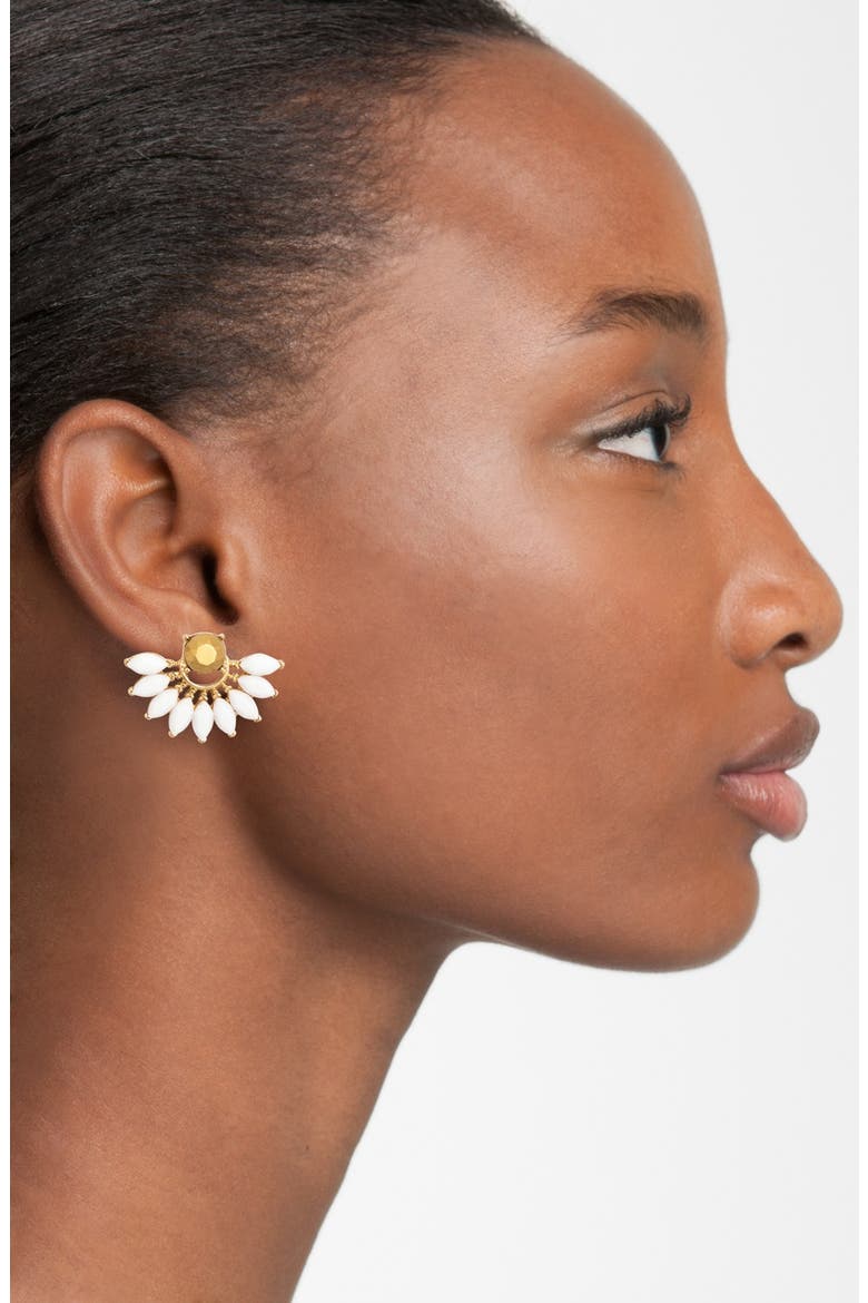 'Peacock' Fan Stud Earrings, Alternate, color, WHITE MULTI/ GOLD
