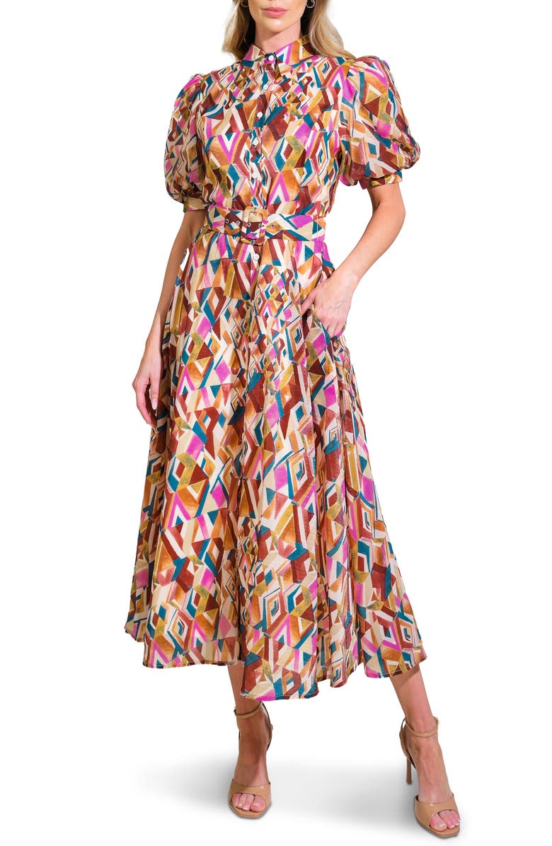 FLYING TOMATO Organza Puff Sleeve Shirtdress, Main, color, 