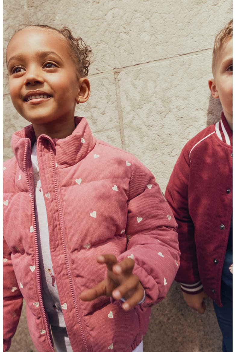 Kids' Heart Embroidered Corduroy Puffer Jacket, Alternate, color, DUSTY PINK