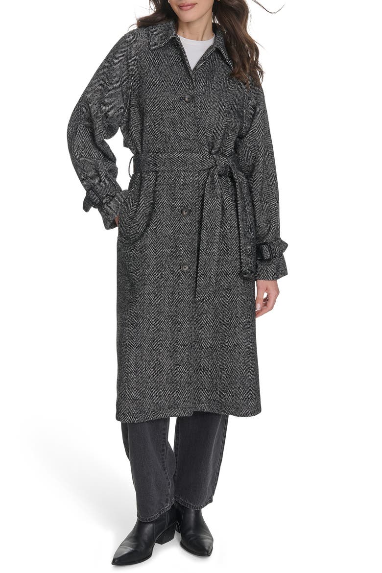 Belted Longline Coat, Main, color, HOUNDSTOOTH