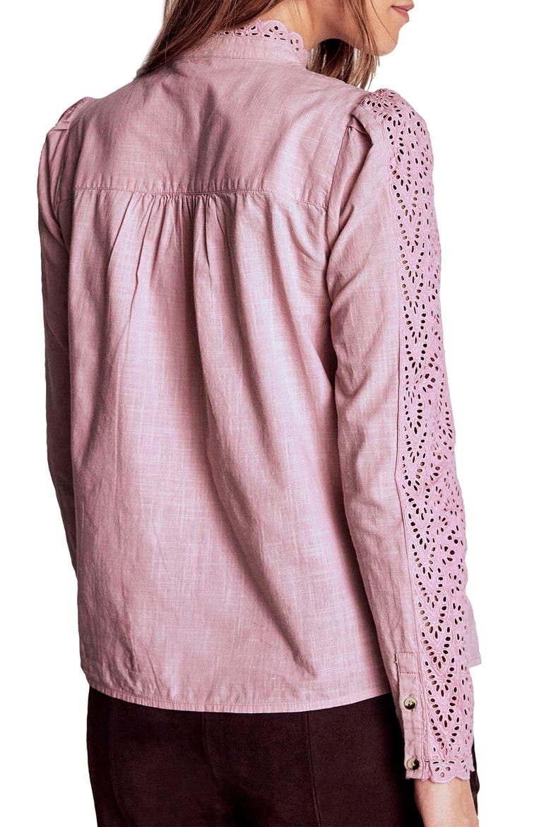 Pintuck Cotton Broderie Anglaise Button-Up Shirt, Alternate, color, IRIS PINK