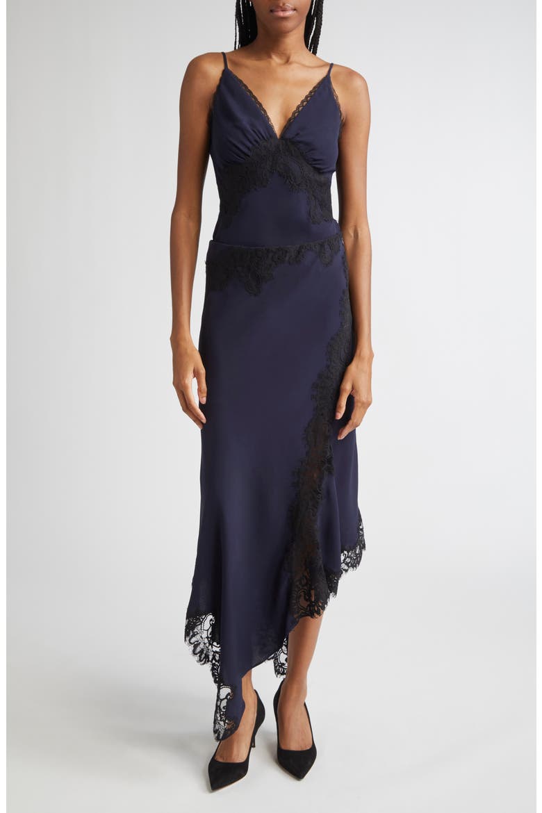 Hartley Lace Detail Asymmetric Slip Skirt, Alternate, color, NAVY