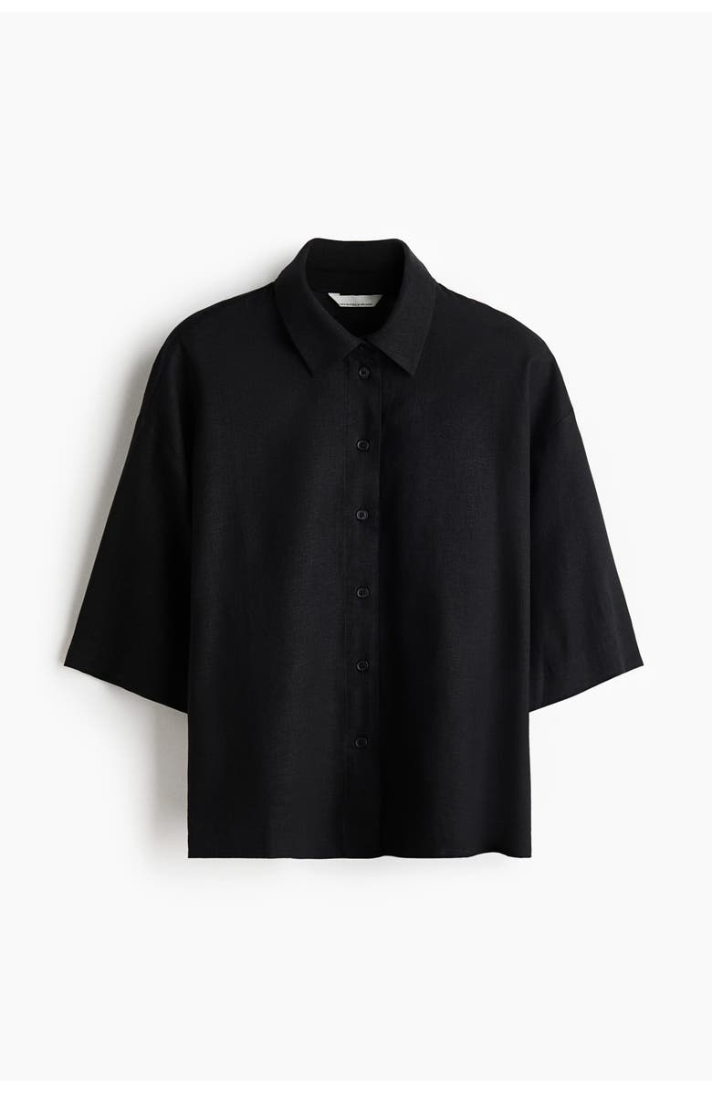 H&M Oversized Linen-blend Shirt, Main, color, Black