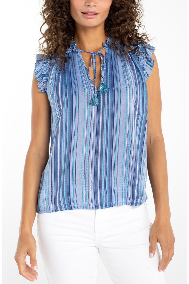 Ruffle Flutter Sleeve Top, Main, color, CHAMBRY/ TEAL MLT