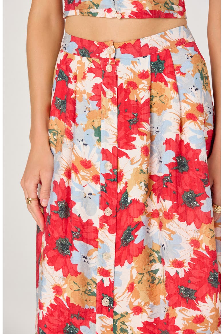 Floral Print Midi Skirt, Alternate, color, RED MULTI FLORAL