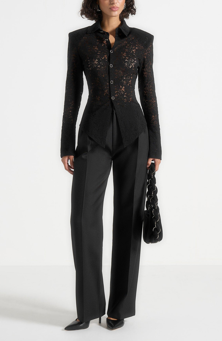 Manière De Voir Sila Wide Shoulder Lace Angled Shirt, Alternate, color, Black